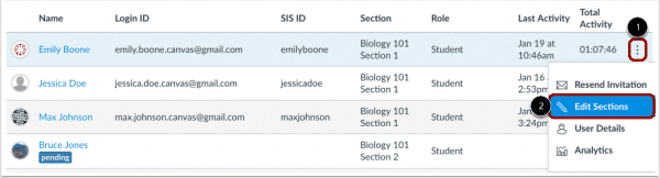 Visual of steps to add people to sections