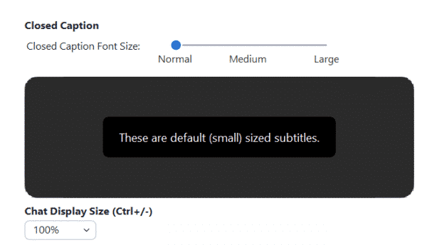 screenshot of adjusting caption font size