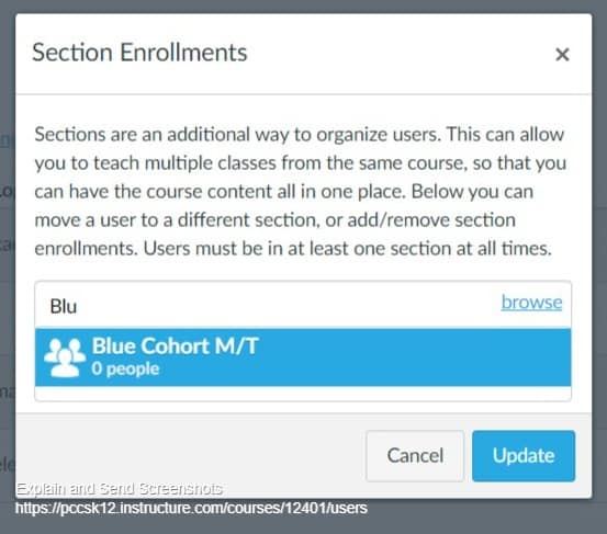 Image of editing section enrollments