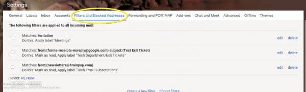 shot of filter settings in Gmail