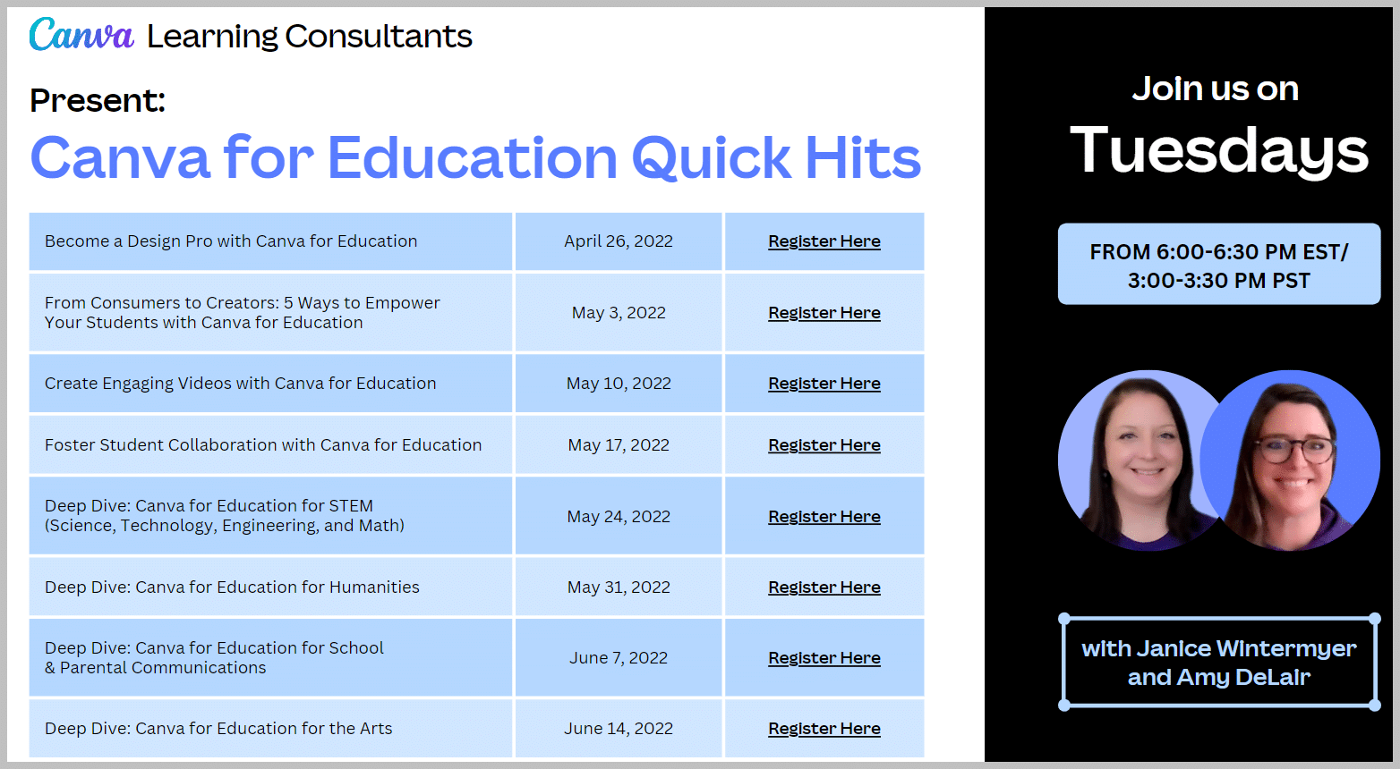 image of webinar topics and dates