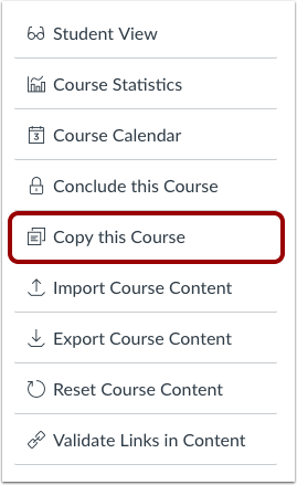 image showing course copy option