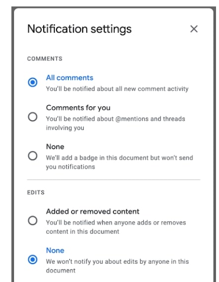 Google doc notifications