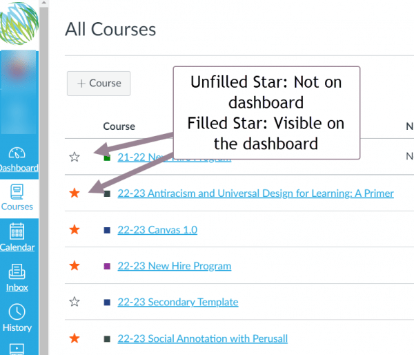 image showing starred courses