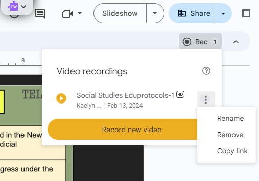 Slides recording options