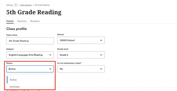 Location to archive/activate courses in Newsela