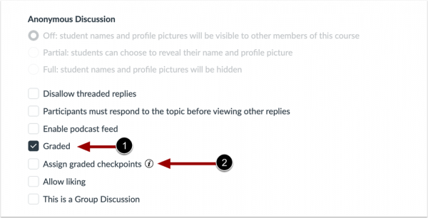 Options for discussion checkpoints