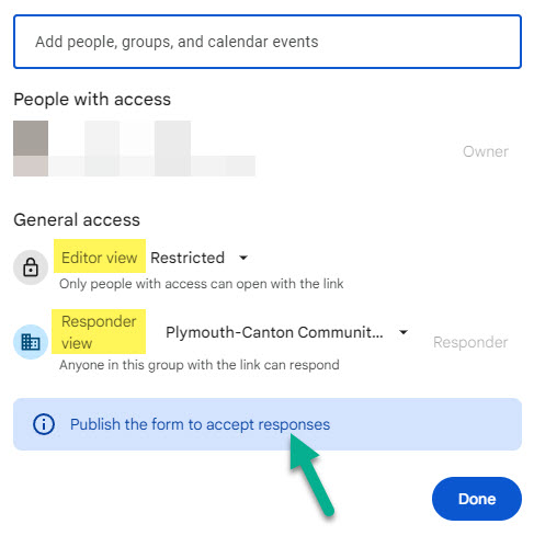 Preview of sharing and collaborating options for forms.