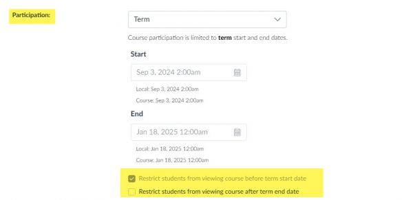 location of course view settings