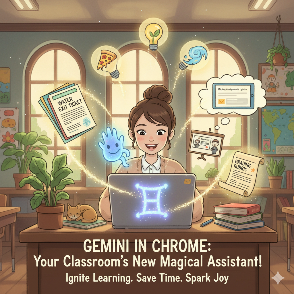 teacher sitting at desk imagining all the things they can get done using Gemini in Chrome