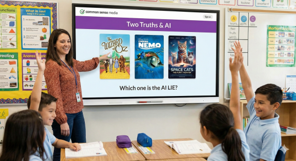 Students engaged in playing Two Truths and AI.