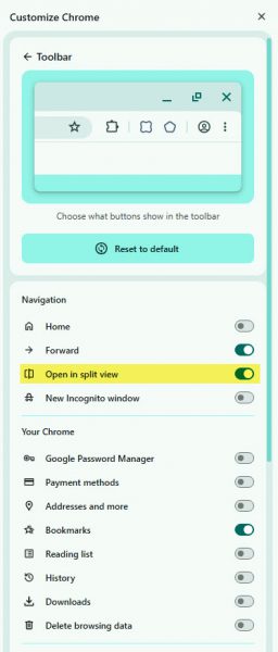 Open in split view option