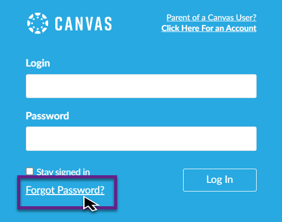 Canvas login screen highlighting the Forgot Password link
